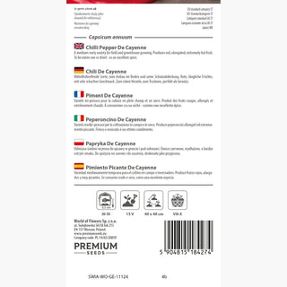 Piment - De Cayenne - Très aromatique et piquante, pour culture en plein champ et sous abris