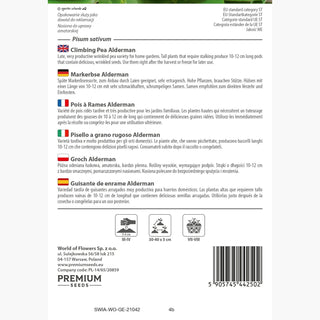 Pois à Rames Alderman - Graines savoureuses et grosses, idéales pour séchage ! - Pisum sativum
