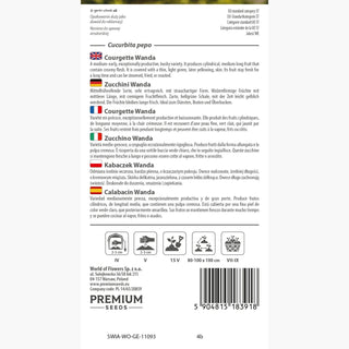 Courgette Wanda - Variété précoce idéale pour le grill et les salades - Cucurbita pepo