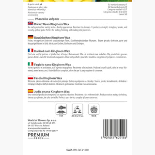 Haricot nain - Kinghorn Wax - Claires, sans fil, gousses fermes