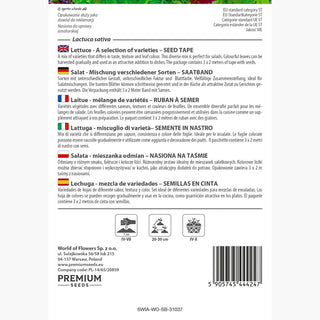 Laitue - mélange de variétés - Ruban à semer - Couleurs et saveurs variées, croissance rapide
