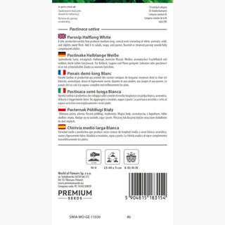 Panais Demi-Long Blanc - Variété très productive, idéale pour le stockage hivernal - Pastinaca sativa