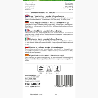 Capucine Naine - Alaska Salmon Orange - Croissance compacte, fleurs saumon - Tropaeolum majus var. nanum