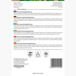 Pois Six Semaine - Récoltes rapides, idéale pour la consommation ! - Pisum sativum