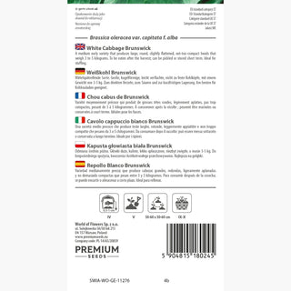 Chou Cabus de Brunswick - Juteuse et croquante, maîtresse des variations culinaires - Brassica oleracea var. capitata f. alba