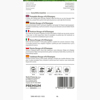 Potiron - Rouge vif d'Etampes - Variété au goût sucré et facile à cultiver - Cucurbita maxima - Graines Premium