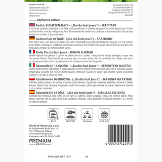 Radis De dix-huit jours - Ruban à semer - Précoce, récolte ultra rapide