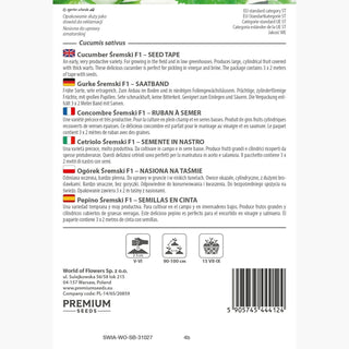 Concombre Śremski F1 - Ruban à semer - Résistant aux maladies, parfait pour les conserves