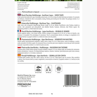 Persil Racine Halblange - type berlinois - Ruban à semer - Très productive, idéale pour la conservation