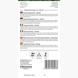 Capucine Naine - Alaska - Culture facile en plein soleil - Tropaeolum majus var. nanum