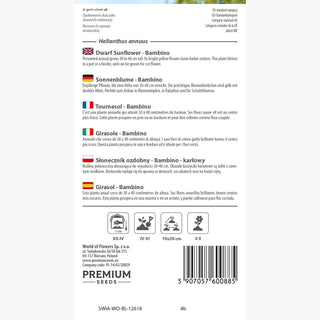 Tournesol - Bambino - Idéalement doré pour pots et balcons - Helianthus annuus