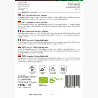 BIO Poivrons - California Wonder - Poivron doux pour grillades et salades